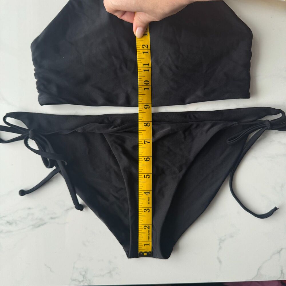 Made in USA BIKYNI brand The Crop (XS) + The String (M) 2pc Bikini Set - Black - Picture 10 of 14